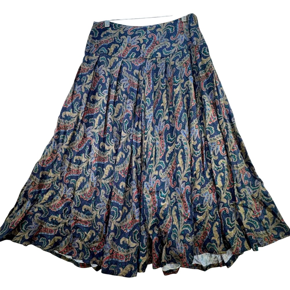 Marie St. Claire Midi Skirt Women Size 6 Paisley Pleated Rayon Dark Academia‎